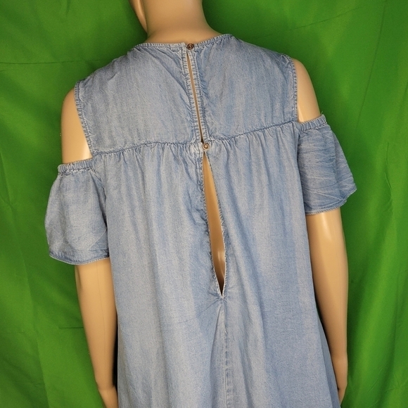 Zara chambray‎ Jumpsuit/dress With Cut-out Shoulders, - Picture 13 of 14